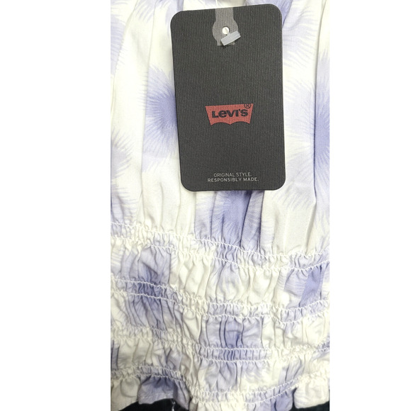 LEVI'S Women's Short Sleeve Square Neck Tilly Smocked Crop Top Purple NWT - Picture 4 of 6